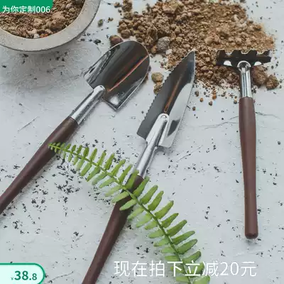 Carbon steel mini fleshy gardening shovel small three-piece set of planting flowers and flowers home garden gardening tools household