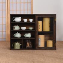 Solid Wood Retro Tea Set Shelve Locker Lockers Cosmetics Containing Box Dust-Proof Domestic Skin Care Products Desk storage cabinets