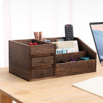 Desktop storage case solid wood drawer-type cosmetic shelve Multi-grid red finishing frame student pen holder pencil case