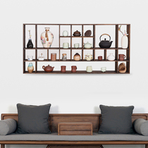 Solid Wood Bou Ancient Shelf Hanging Wall Tea Cup Containing Shelf Tea Tea Teapot Shelf Multi-Treasure Cabinet Chinese Pendulum lattice shelf Rack Shelf