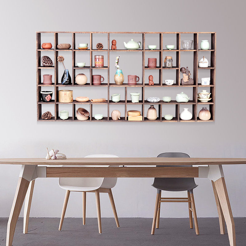 Solid Wood Tea Cup Shelf Bogu Shelf Chinese Wall-mounted Wall Shelving Shelving Teapot Shelf Multi-Treasure Cabinet Tea Set containing shelf