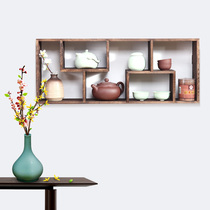 Solid Wood Wall-mounted Wall Bogu Shelf Multi-Treasure Cabinet Wall Shelf Tea Cup Shelf Tea Set Teapot Shelf Swing Piece Rack