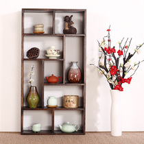 Retro solid wood teacup rack Teapot rack Tea set storage storage display rack Bogu rack Wall tea ceremony finishing rack