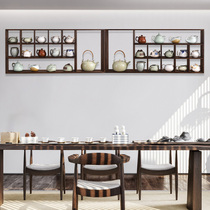Solid wood hanging wall containing shelf combined wall-hanging bogu rack tea tea teapot tea cup containing rack tea room spare parts