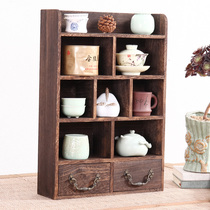 Solid Wood Bou Ancient Shelf Tea Cup Containing Rack Drawers Checkered shelve Shelve Shelf shelves Tea shelve Multi-Patic