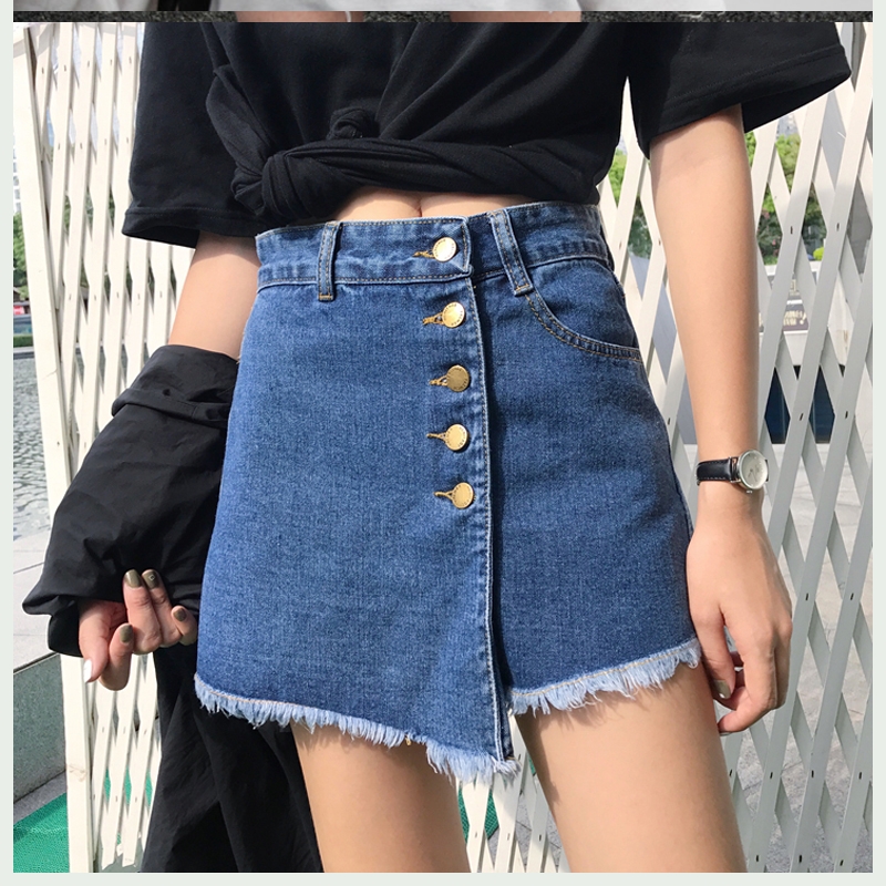 eo cao Hàn Quốc phiên bản eo cao denim váy nữ mùa hè mùa xuân đang lớn chất béo mm lỏng đầu tiên sinh viên tình yêu một chiếc váy từ