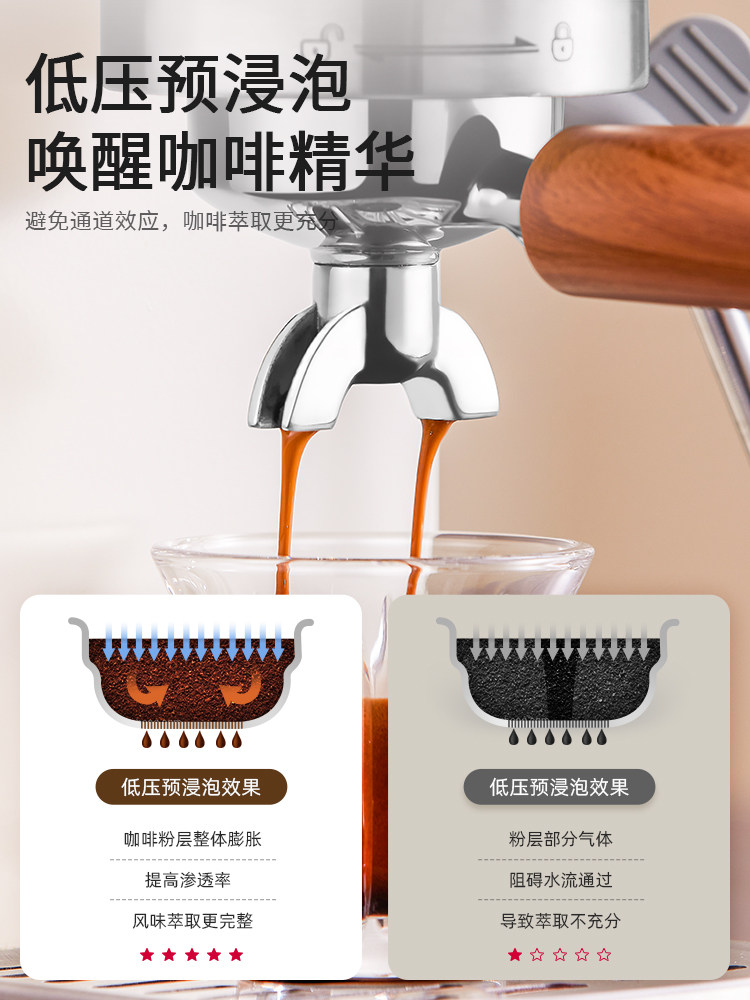 Zuozuomao Coffee Machine for Home Use, Small Fully Semi-Automatic Espresso Extraction, Milk Frothing, Stainless Steel Small Mocha Maker
