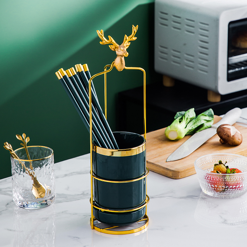 Nordic ins wind ceramic household chopsticks tube double-layer draining chopsticks cage knife and fork chopsticks basket tableware storage chopsticks rack