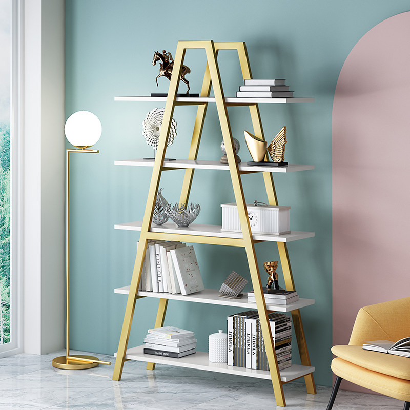 Nordic light luxury A-shaped shelf wrought iron floor-to-ceiling triangular shelf bookshelf display stand art partition simple ins - Taobao