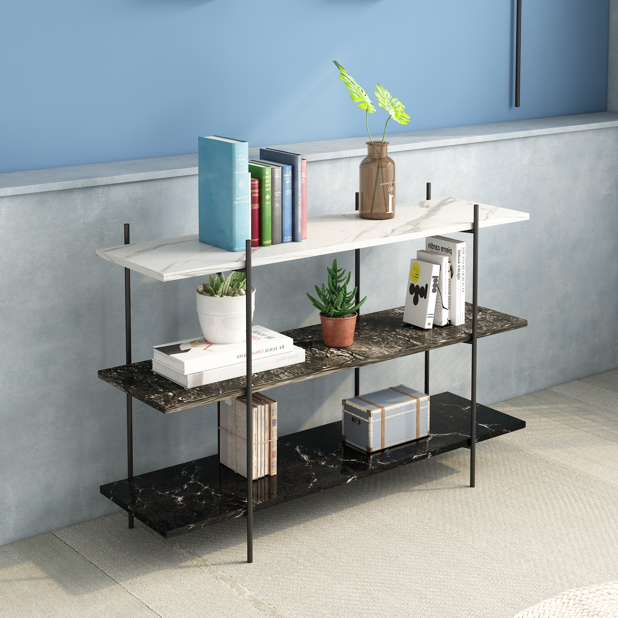 Nordic light luxury group device rack wrought iron wood panel display rack hotel homestay marble pattern decoration porch ins