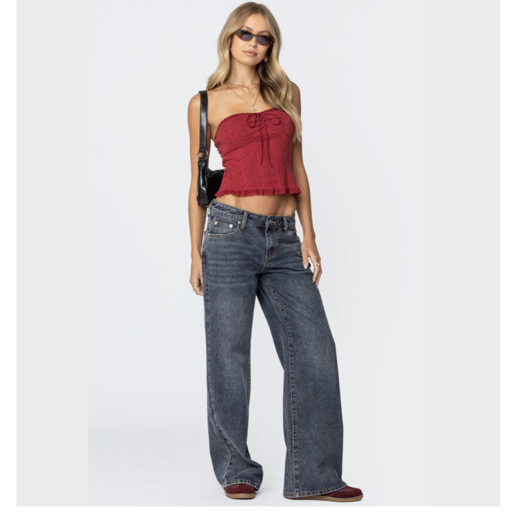 Ed's Brand Cut-Label Red Label Vintage Washed Whiskered Straight-Leg Jeans, Mid-Low Waist, Non-Stretch, Surplus Stock from Foreign Trade