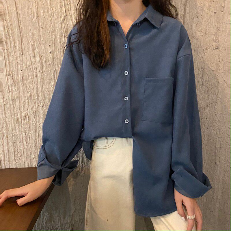 Korean Version Design Sensation Small Crowdsourced Autumn Winter New Light Core Suede 100 Hitch Shirt Lady Loose Long Sleeve Jacket Shirt