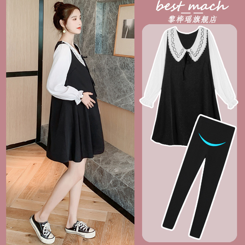 Pregnant women autumn dress suit fashion women Spring and Autumn belly do not show age-reducing foreign style new coat tide mother