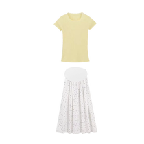 Maternity suit 2024 new yellow round neck thin short-sleeved top loose slimming skirt two-piece summer set