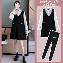 Maternity dress spring suit fashion top new doll collar spring and autumn cover belly loose age-reducing tide mom
