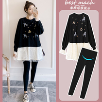 Pregnant womens dresses Spring womens suits fashion tops New models do not show the spring and autumn models cover the belly loose age-reducing tide mom