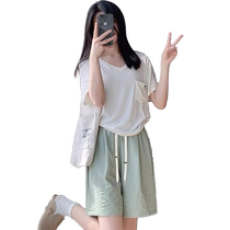 Maternity shorts for outerwear 2024 new summer unsupported belly drawstring laces fashionable loose thin wide-leg trousers