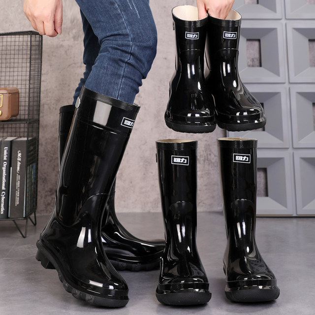 Rain boots men's high-tube mid-tube real pull-back waterproof anti-slip overshoes thickened water shoes wear-resistant rubber shoes short-tube rain boots