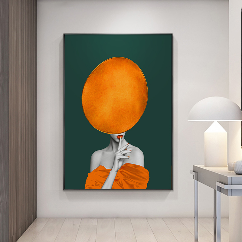 Light Extravagant Decoration Painting Postmodern Living Room High-end Atmosphere Orange Hanging Painting Composition Suit Small Crowdart Genguan Painting