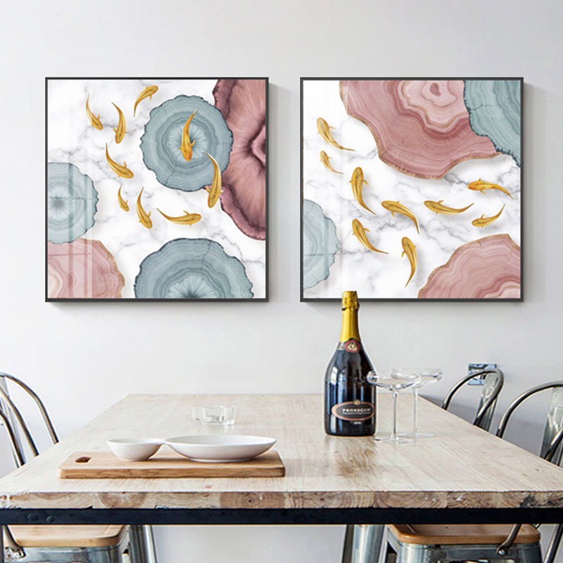 Nine Fishmonsoon Dining Hall Decoration Paintings of the New Chinese Entrance Nordic Wind Cozy Fabled to Hang Painting Personality Wall Paintings