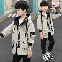 Mid-length casual jacket for boys spring and autumn new style medium and large childrens fashionable hooded boys trendy windbreaker