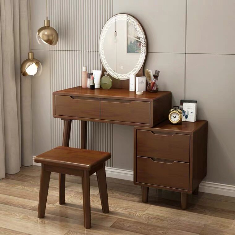 Nordic solid wood dressing table oak bedroom dressing table with light modern minimalist small apartment multi-function makeup table