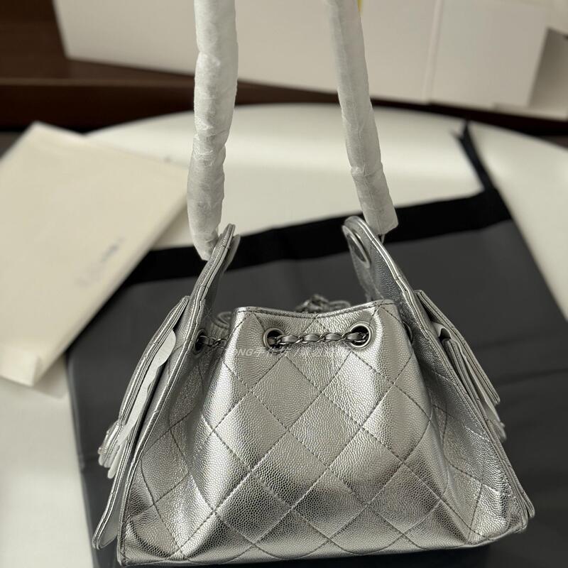 26C Mini 25Bag Silver Leather Bag, Small Size, Not for Non-Professionals, Please Do Not Disturb!