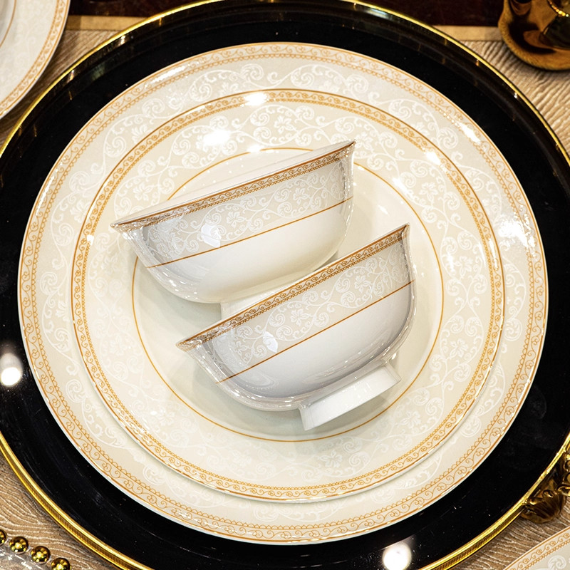 2025 New Bowl and Plate Set for Home Use, Housewarming Tableware Set, Light Luxury and High-End Feel, Bowls, Plates, Chopsticks, Ceramic Plates and Bowls