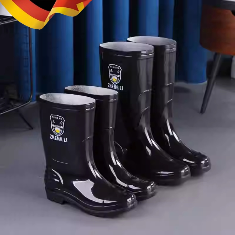 German Rain Boots for Men, Mid-Calf Waterproof Rubber Shoes, Men's Construction Site Water Shoes, Summer Long-Calf Water Boots, Non-Slip, Wear-Resistant, High-Calf Rain Boots