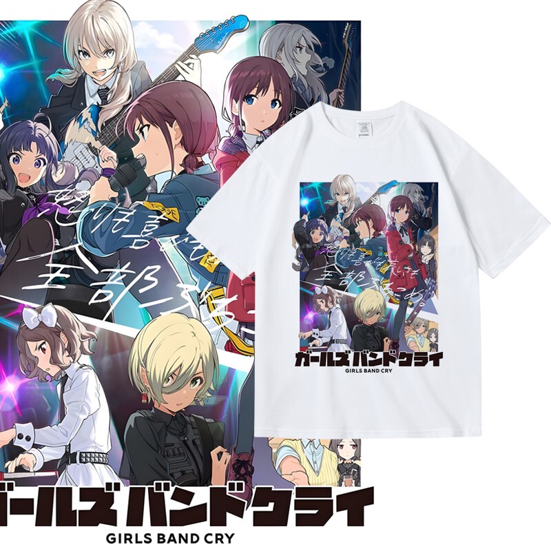 Crying Girls Band Short-Sleeved T-Shirt Girls Band Cry Kiyoka Renka Cartoon Anime Merchandise Summer Unisex T-Shirt