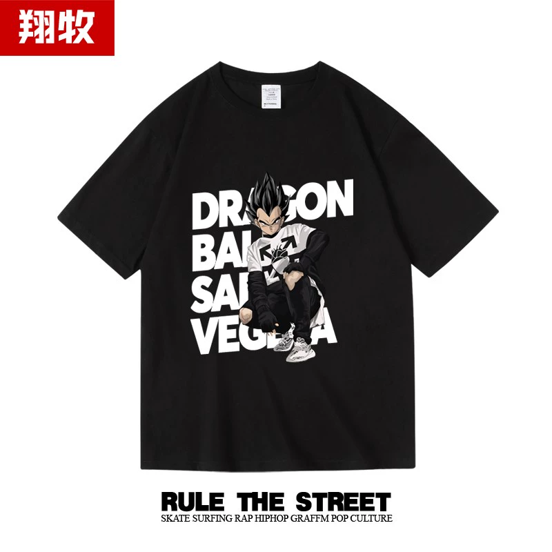 Thương hiệu phim hoạt hình thủy triều Dragon Ball Vegeta Sun Wukong High Street in ngoại vi mùa xuân và mùa hè cổ tròn áo thun cotton ngắn tay - Áo phông ngắn