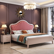 American solid wood bed Light luxury modern simple wedding bed Princess double bed High box storage master bedroom 1 8 meters European bed