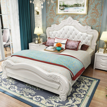 European bed Solid wood bed 1 8 meters modern simple double bed 2 meters wedding bed White 2 2m princess bed storage bed