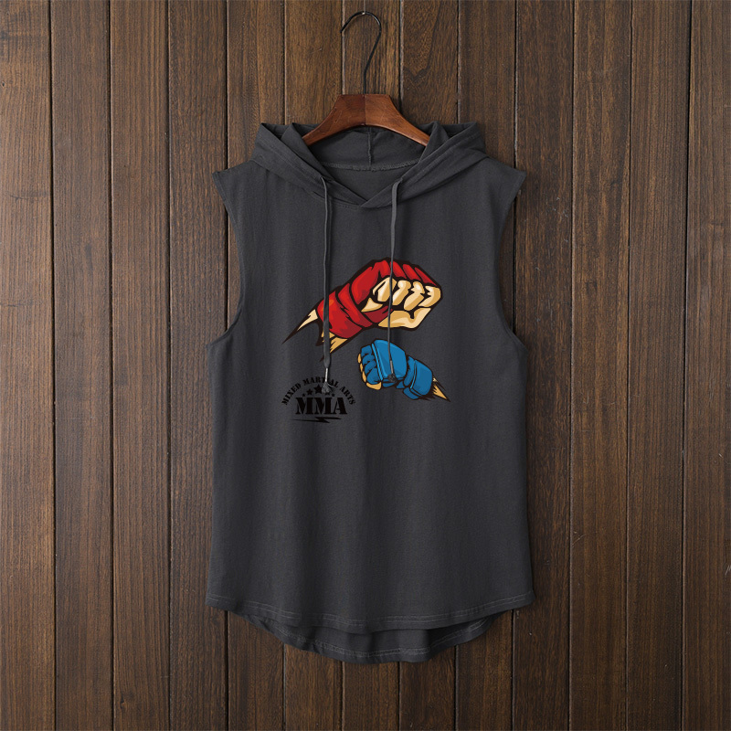 Mma Free Fighting Boxing Sports Vest T-Shirt Sleeveless Short-Sleeved Versatile Clothing Hooded Men's Vest Women's Large Size Loose Fit
