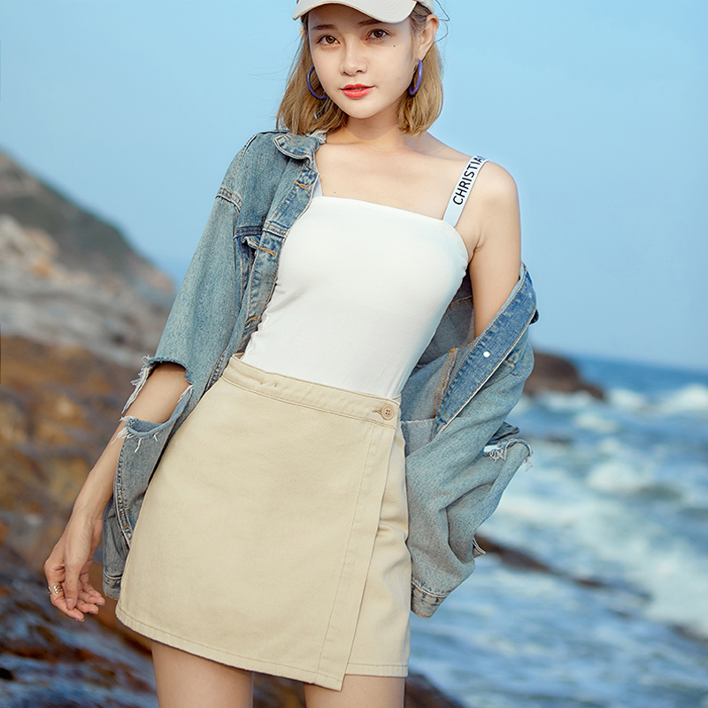 Net eo cao màu đỏ ins siêu lửa denim đen váy nữ phiên bản Xia Han sinh viên chống đi bộ sáng thư túi hông quần váy