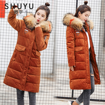 Golden velvet cotton coat womens length 2021 Winter new Korean version of large wool collar cotton jacket thick warm cotton coat