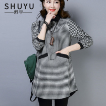 Plus velvet plaid shirt womens autumn 2021 new long-term meat cover thin pullover warm bottoming shirt tide