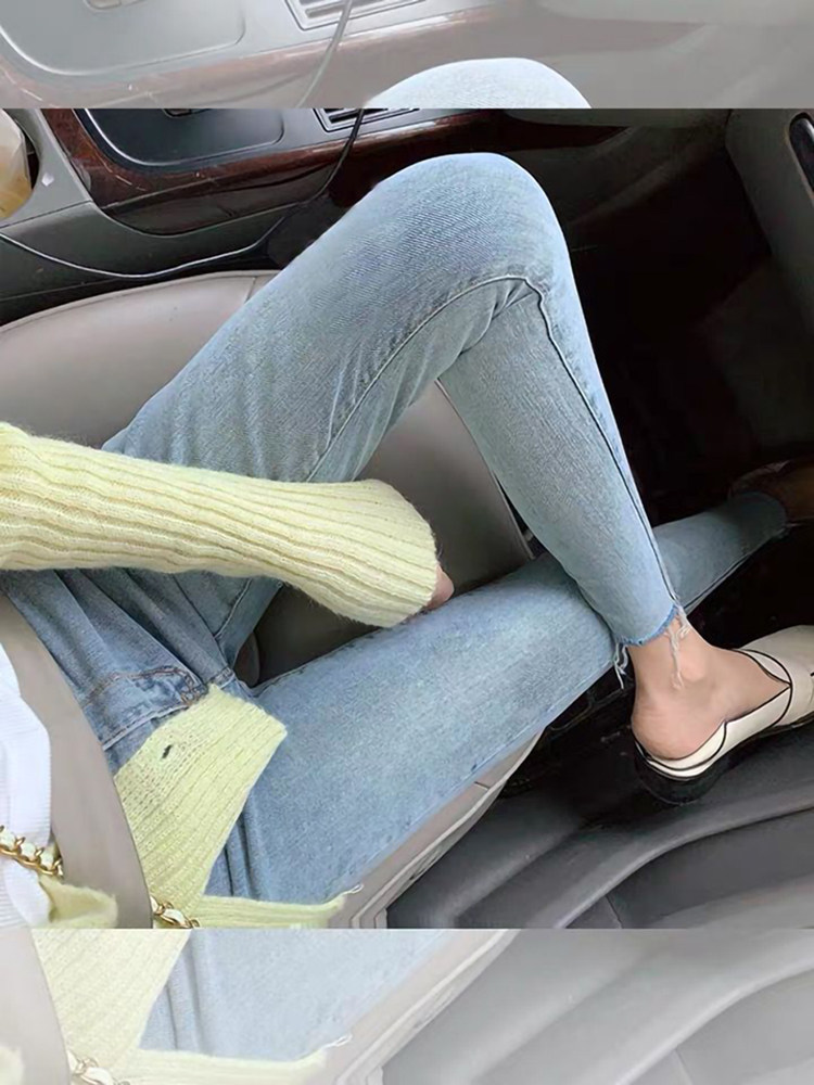 Pregnant women's pants spring and autumn wear Korean version of the Western style pencil thin section light blue pregnant women's jeans