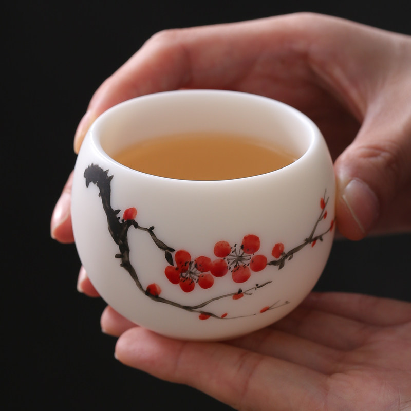 Lixia Defied White Porcelain Goat Grease Jade Porcelain Tea Cup Single Cup Handpainted Rohan Cup Master Cup Ceramic Handmade Utiliti tea furniture