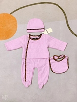 2022 new products male and female baby newborn baby conjoined long sleeve pure cotton khalapel flap single-row buttoned with foot climbing