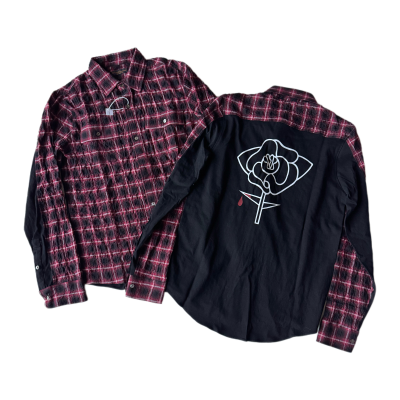 [Clearance Sale] Kky7 Undercover 07Ss Red Check Blood Drop Rose Patchwork Shirt Archive