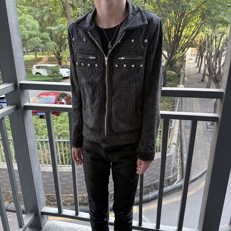 【Hot Item】Kky7 Non-Undercover 04Ss Black Studded Totem Jacket, Skinny Style