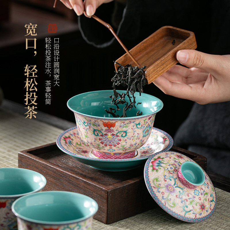 景德镇万花珐琅彩三才盖碗：泡茶神器，收藏级艺术品！-盖碗-淘宝好物网