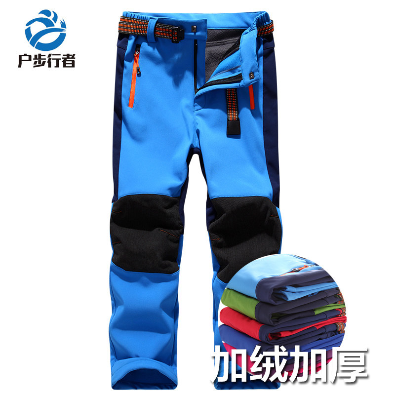 Household walker winter outdoor children's clothing plus fleece children's storm pants waterproof breathable warm boy girl fleece pants