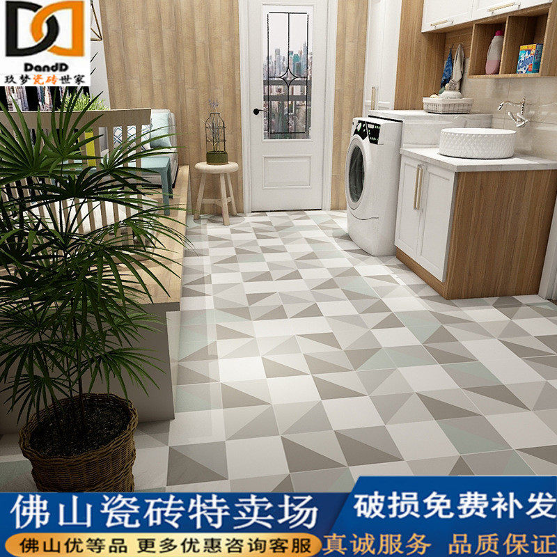 Green geometric small flower tiles 200*200 Nordic powder room tiles bathroom balcony floor tiles non-slip kitchen wall tiles