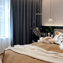 Same painting curtain flannel bedroom full blackout short plush soft draping blue cat gray High sense light luxury fabric customization