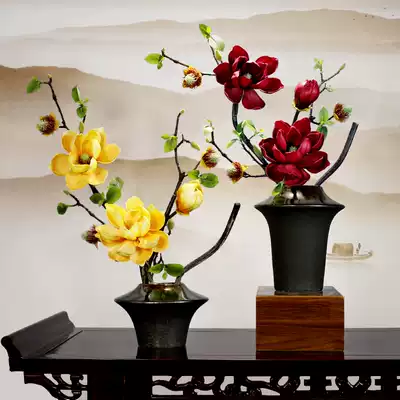 New Chinese Magnolia Simulation Flower Fake Flower Living Room Home Decoration Ornaments TV Cabinet Dining Table Decoration Porch Flower Art