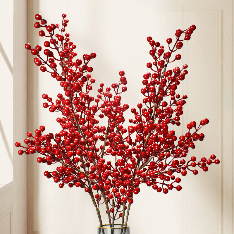 Holly berry simulation flower Red thought bean fortune fruit Lucky Fruit Christmas Red fruit landing single dried flower ornament