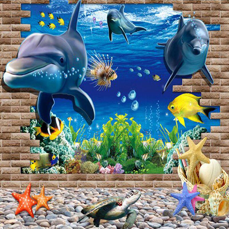 (Multiple optional) Creative 3D Solid wall stickers sticker Dolphin Seafronor World Children's Dorm Room Bathroom