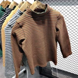 Осенняя футболка для мальчиков, осенний детский базовый приятный телу лонгслив, 2019, в западном стиле, высокий воротник